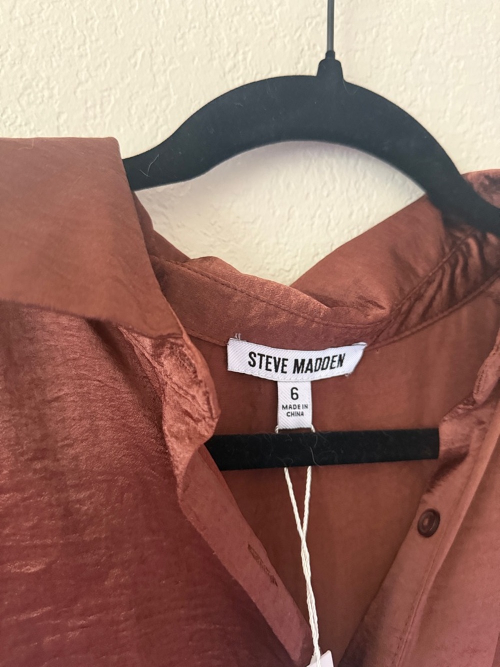 Steve Madden Rust-Brown Midi Shirt Dress with Tie Waist - Picture 5 of 7